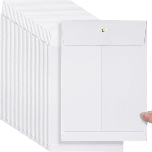 Teling 50 Pcs Manilla Envelopes Clasp Kraft Catalog with Closure for Storing Mailing 28 lb Kraft Envelope Paper for Office Document School Business Home(White,9 * 12)
