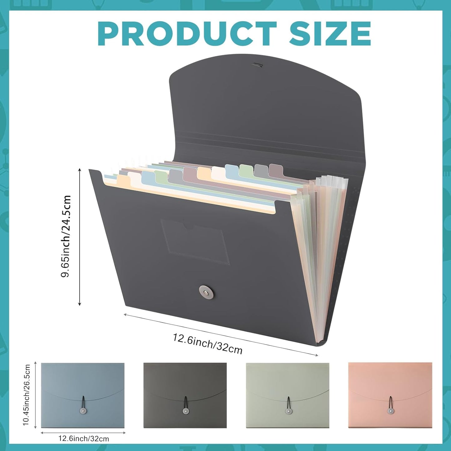 Harloon 4 Pcs Expanding File Folder 13 Pockets File Organizer with Labels A4 Letter Size Receipt Document Organizer Plastic Expandable Filing Folders for Office, Classroom, Home (Morandi Color)