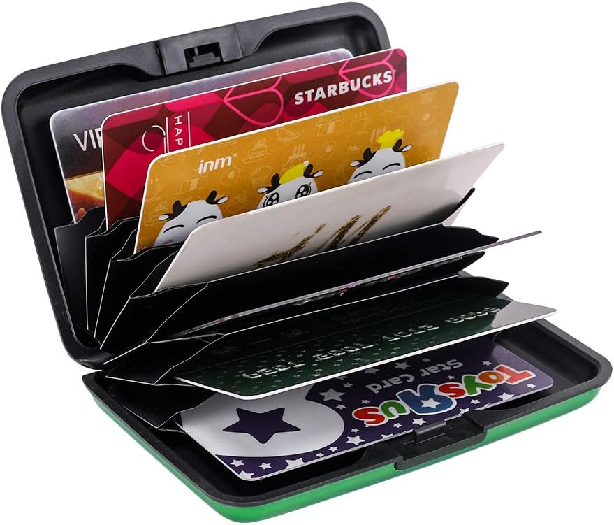 ELFISH Mini RFID Aluminum Wallet Credit Cards Holder Business Card Case Metal ID Case for Men Women (Green)