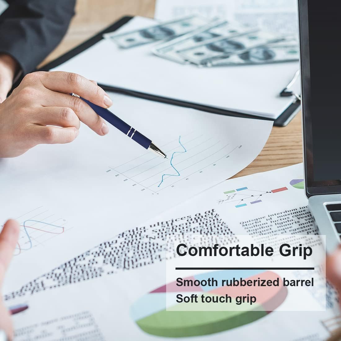 Ballpoint Pen with Stylus Tip, Soft Touch Click Metal Pen, 1.0mm Medium Point, Black Ink, 12 Count(Dark Blue)