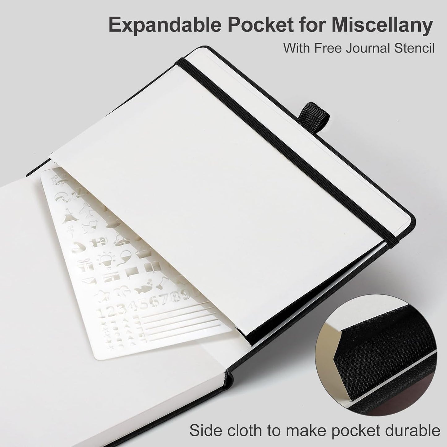 AHGXG Bullet Dotted Journal - Dot Grid Notebook Journal, 120 GSM Thick Acid-Free Paper, A5 Dotted Notebook 160 Pages, Leather Hardcover, Inner Pocket, Journal Stencil, 5.7'' × 8.3'' - Black