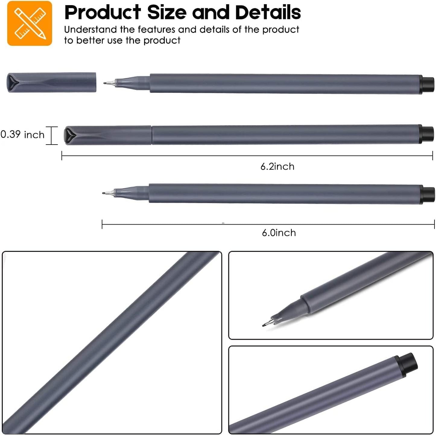 iBayam 0.38mm Black Ink Pens Fine Point Smooth Writing Pens for Adults Teen Kids, 18-Pack Black Journal Planner Pens Black Pens Fine Tip, Office Pens, Nursing Pens, Business Pens, School Pens