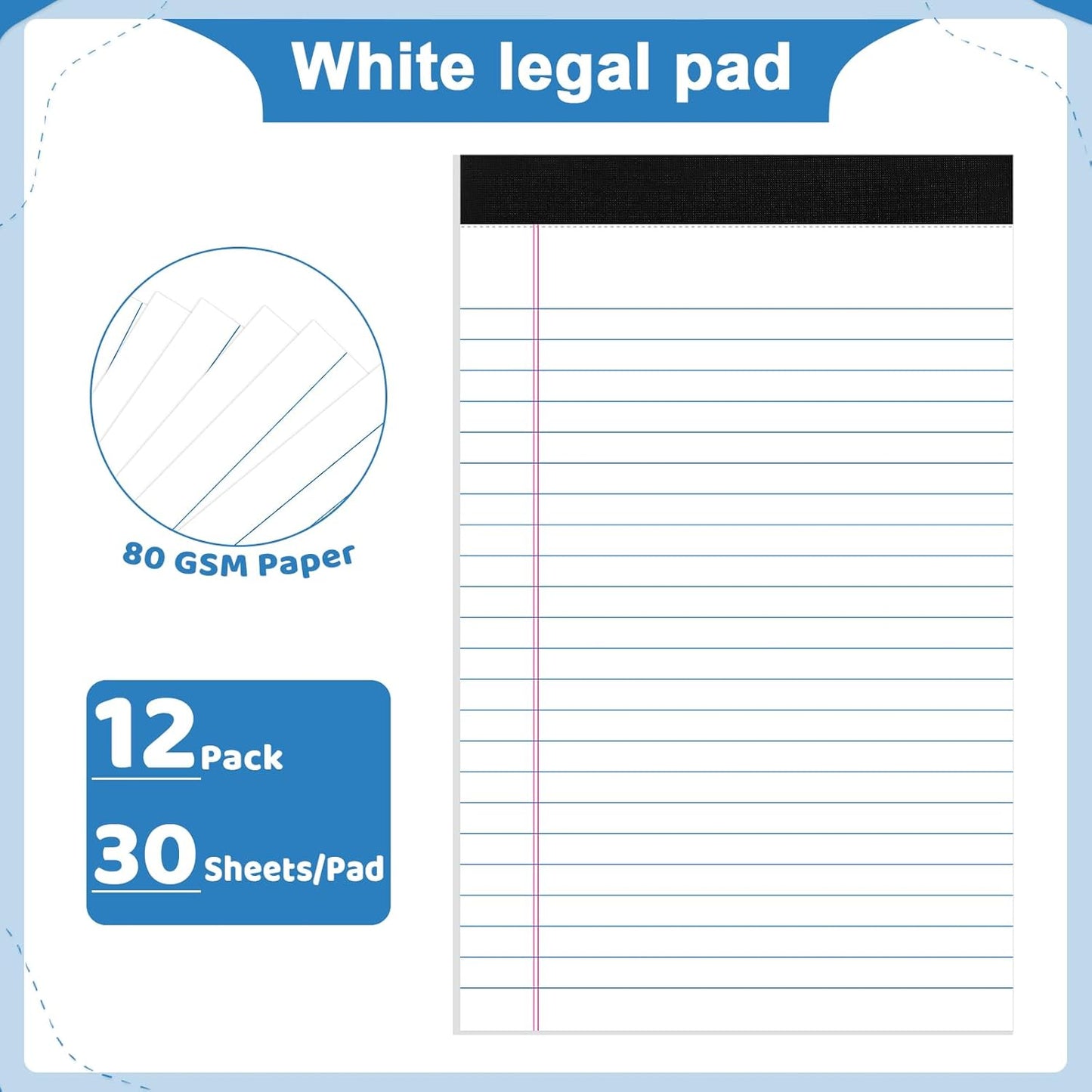 12 Pack Legal Pad 5x8, 360 Sheets Small Note Pad College Ruled Writing Pad Perforated Notepad for School, Office, To-Do Lists Grocery List Shopping List, 30 Sheets White