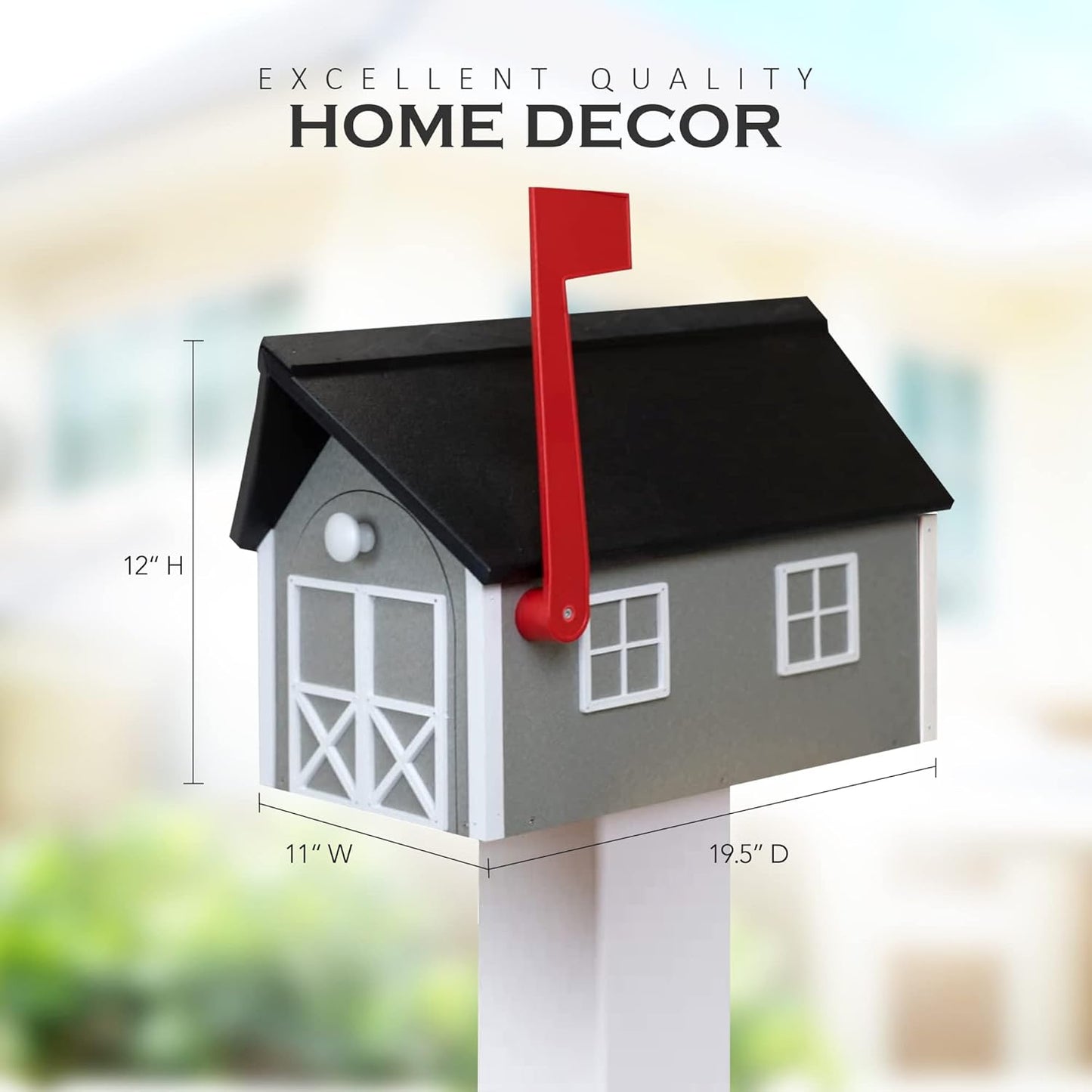 Peaceful Classics Poly Mailbox- Durable, Weather-Resistant Amish Craftsman Mailboxes for Outside Uses Like Front Yard and Road Side- Long-Lasting, Decorative, Modern Mailbox (Gray).