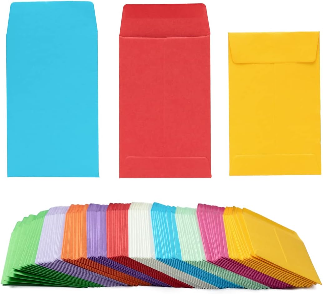 200 Pieces Colorful Small Coin Envelopes Self-Adhesive Seed Envelopes Mini Parts Small Items Storage Packets Envelopes for Garden, Office or Wedding Gift (2.25×3.5 inch)