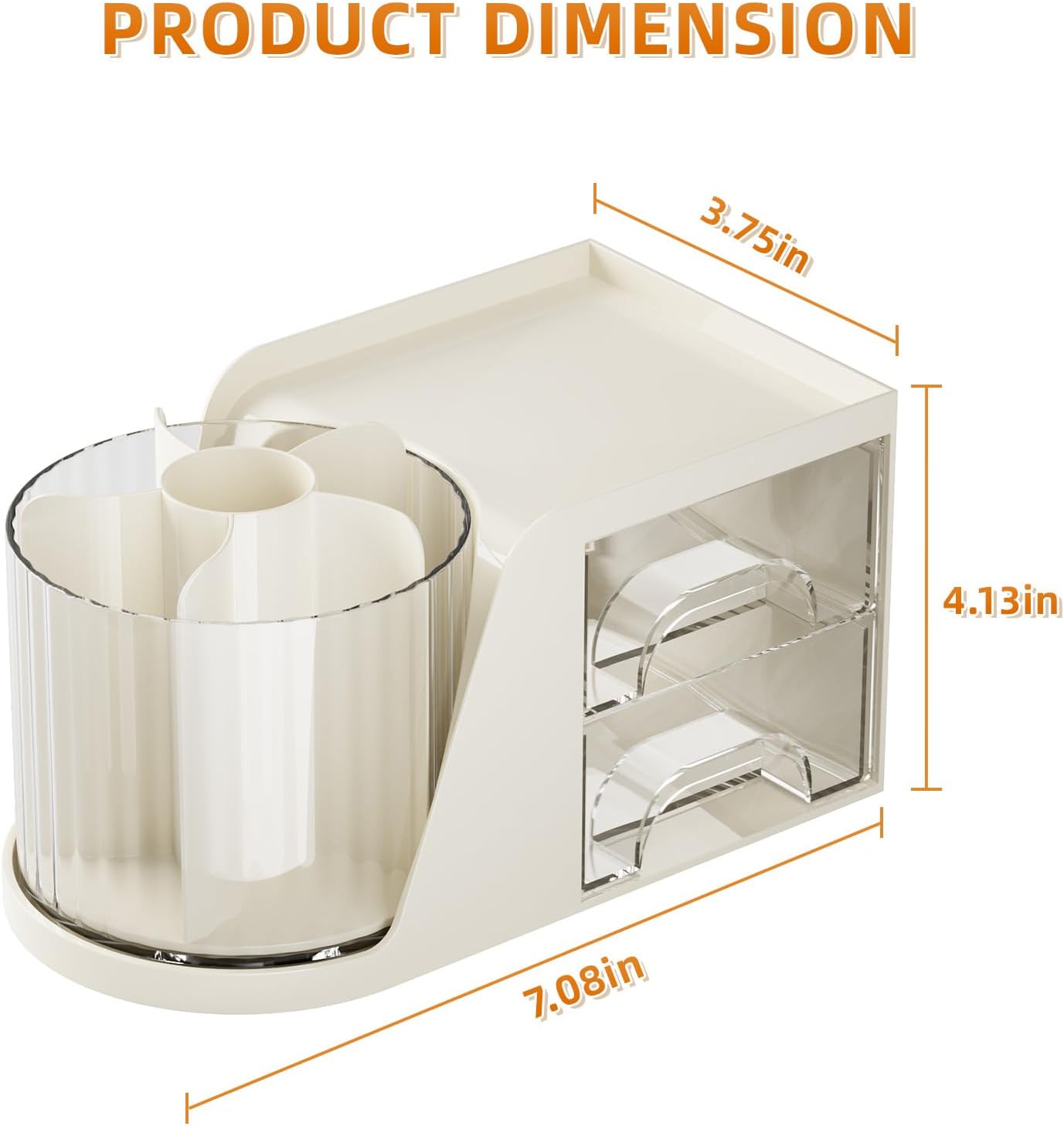 Marbrasse Desk Organizer with 2 Drawer, 360°Rotating Pen Holder, Desk Organizers and Accessories with 6 Slots Pencil Organizer + 2 Drawer, Art Supply Storage Box Caddy for Office (Beige)