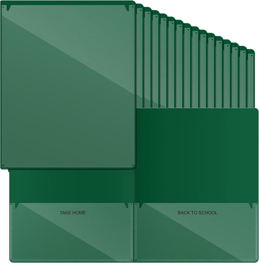 Henoyso 72 Pcs Plastic Take Home Folders with 2 Pockets Parent Teacher Classroom Communication Homework Folder for Students Parent Teacher Connect (Dark Green)