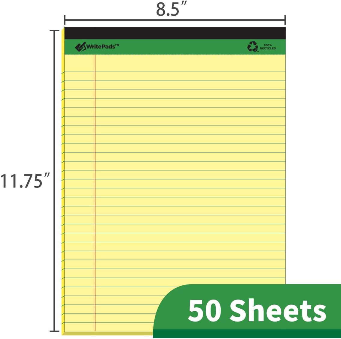 KAISA Legal Pad Writing Pads, 5"x8" Legal Ruled, 8.5"x11.75" Wide Ruled, 56GSM Paper Notepads, 12pads (Canary 24pad, 8.5x11.75inch)