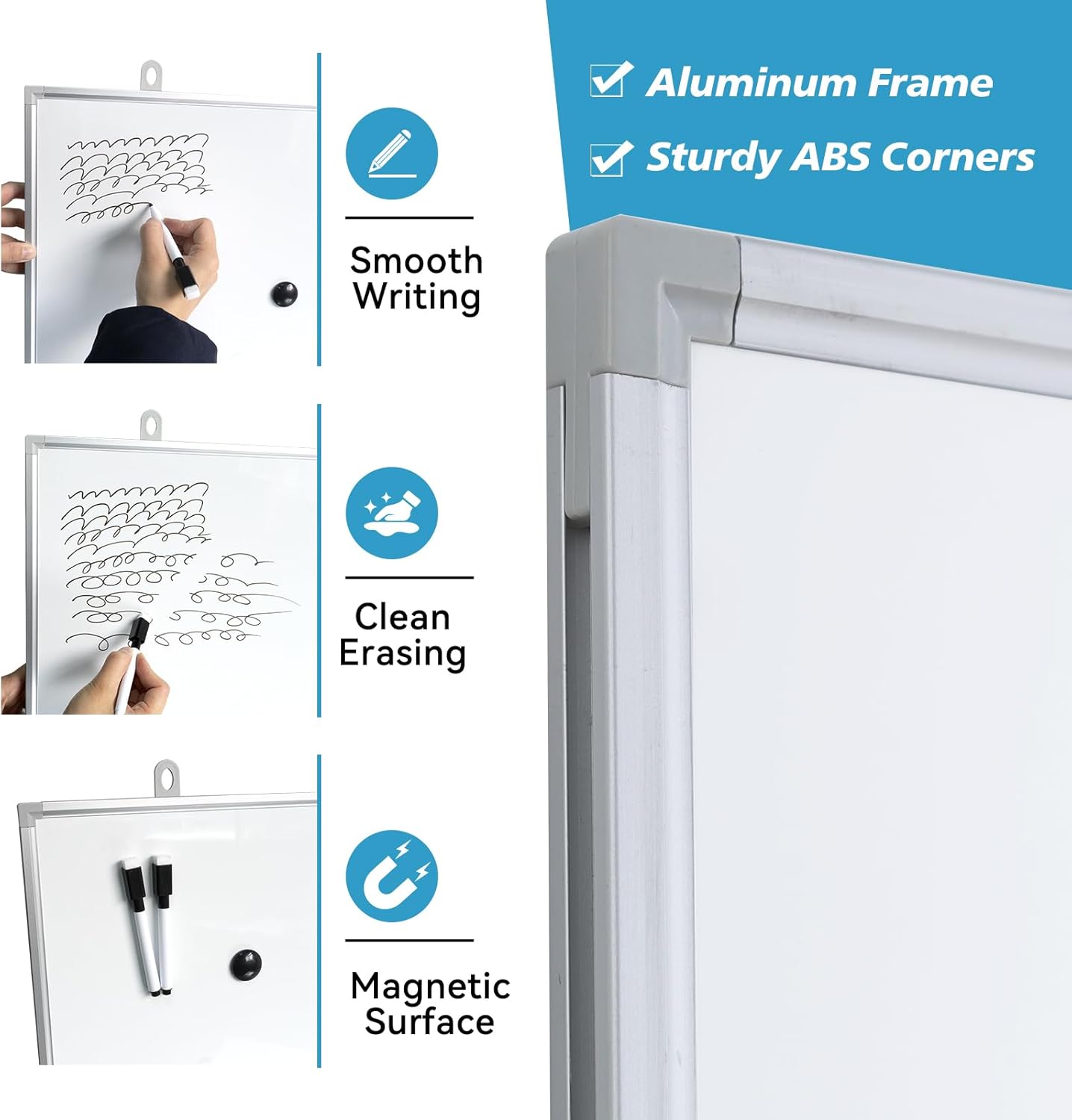 Magnetic Writeboard 36X48 Dry Erase Board Hanging & Wall Mounted Whiteboard S Aluminium Frame Message Boards for Home, School, Office, Kitchen