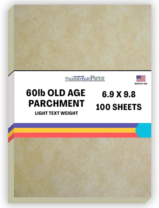 100 Old Age Parchment Paper for Writing - 24/60# Text Sheets - B5 (6.9X9.8 inches) European and Planner Size - Not Card Weight - Vintage Colored Old Parchment Look