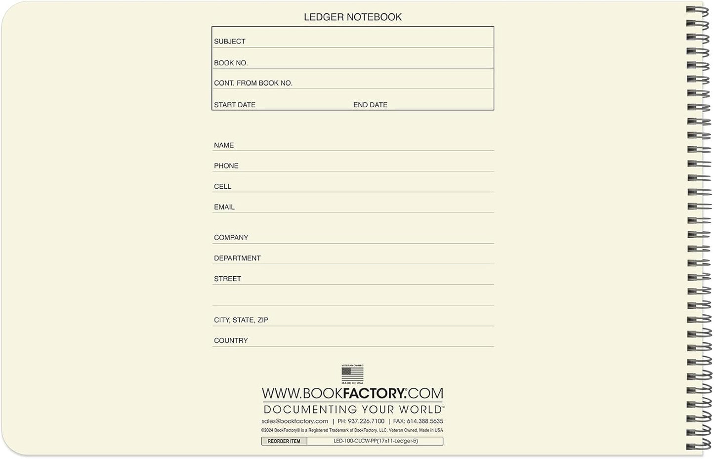 BookFactory Accounting Ledger Notebook/Large 5 Column Accounting Ledger Columnar (Five Columns) Log Book - 17'' x 11'', 100 Pages, Wire-O Landscape Format (LED-100-CLCW-PP(17x11-Ledger-5)-AX)