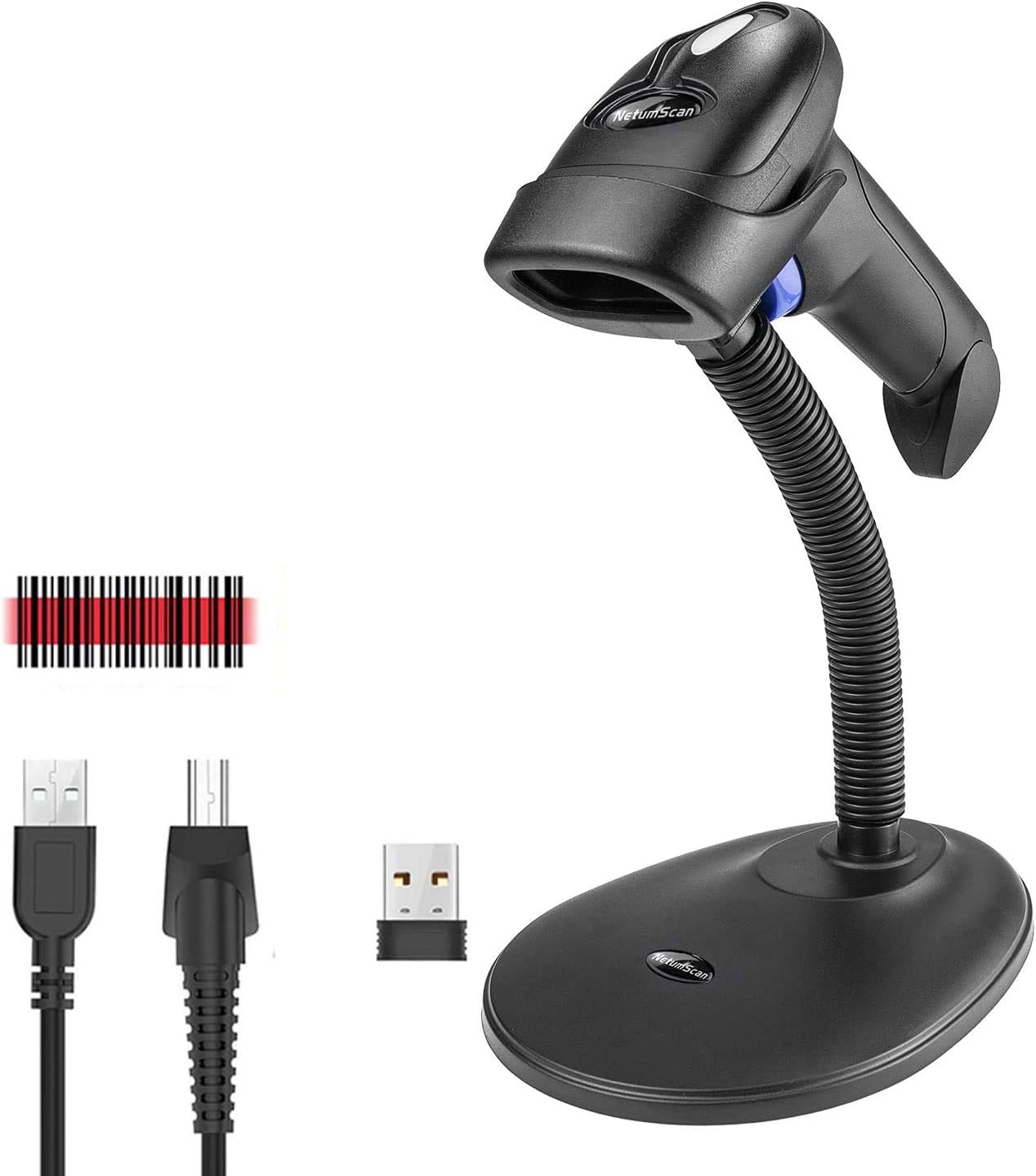 NetumScan Wireless Barcode Scanner with Stand, 2-in-1 Automatic USB Cordless 1D Barcode Reader Handheld CCD Bar Code Scanner with Stand for Store, Supermarket, Warehouse