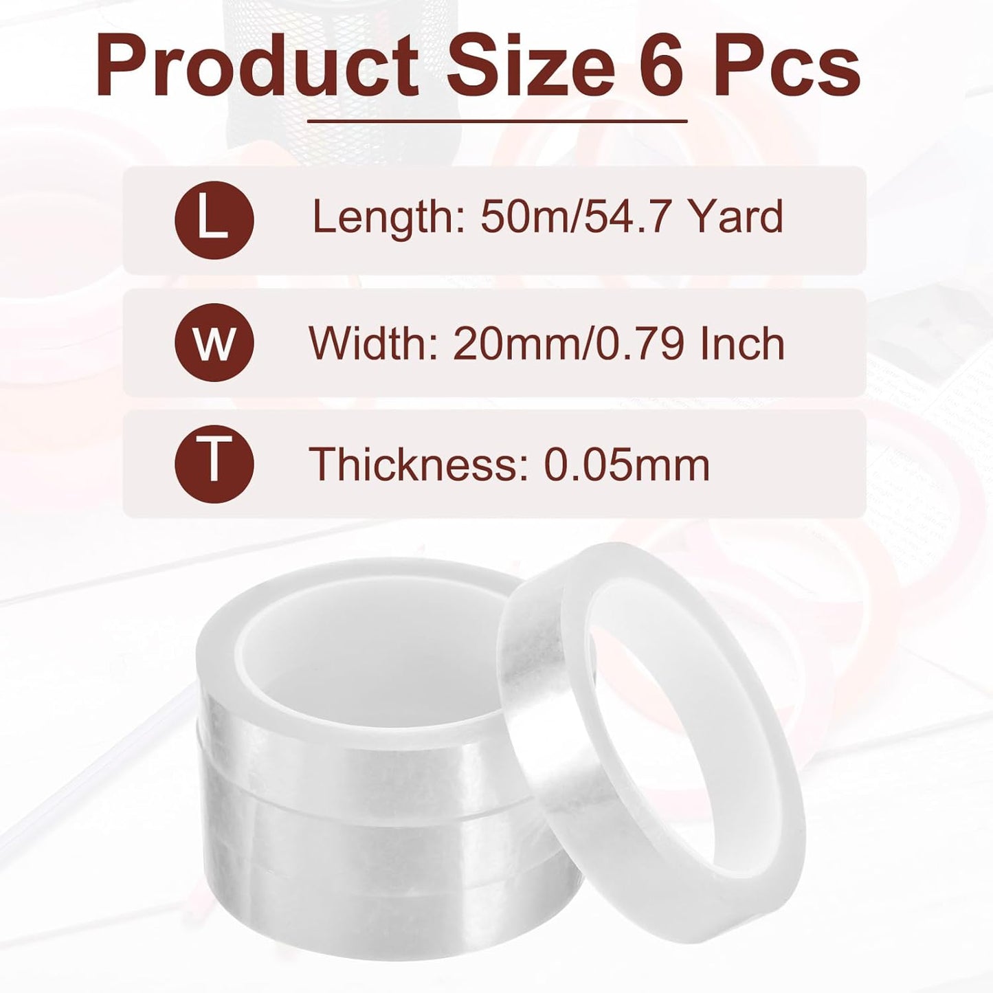 MECCANIXITY 6 Rolls Whiteboard Tape Graphic Chart Tape 20mm 54.7 Yard Art Tape Thin Self-Adhesive Pinstripe Tape Masking Tape for Gift Wrapping Craft Supplies, Clear