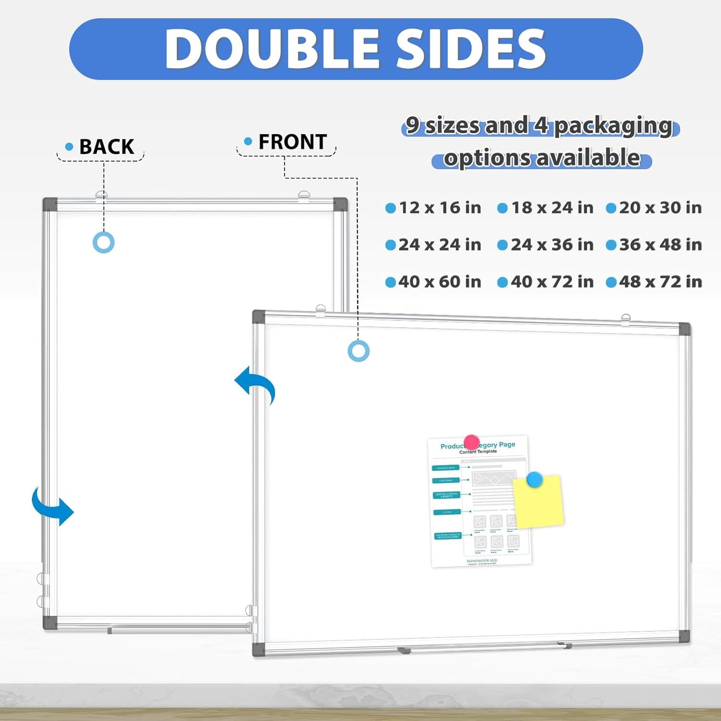 WALGLASS Large White Board, 72" x 48" Double-Sided Dry Erase Board Magnetic Whiteaboard for Wall, Hanging Mounted Whiteboard Silver Aluminium Frame for Home, School, Office