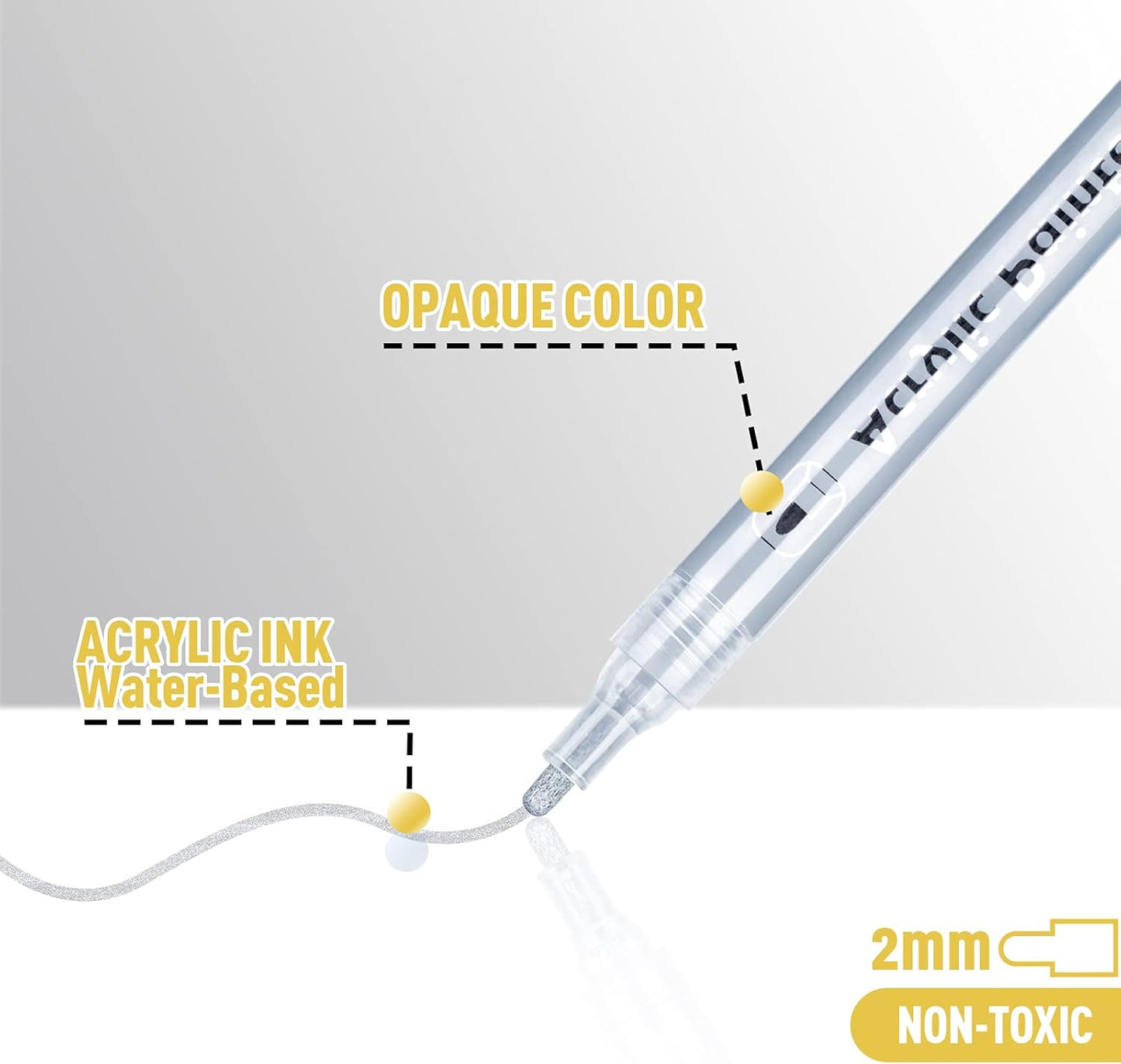 AKARUED Silver Acrylic Paint Markers, 8 Pack Acrylic Silver Paint Pen Sets for Rock Painting, Wood, Stone, Glass, Ceramic, Paper, Drawing, Art Projects, DIY Crafts, Water-Based ink, 2-3mm Medium Tip