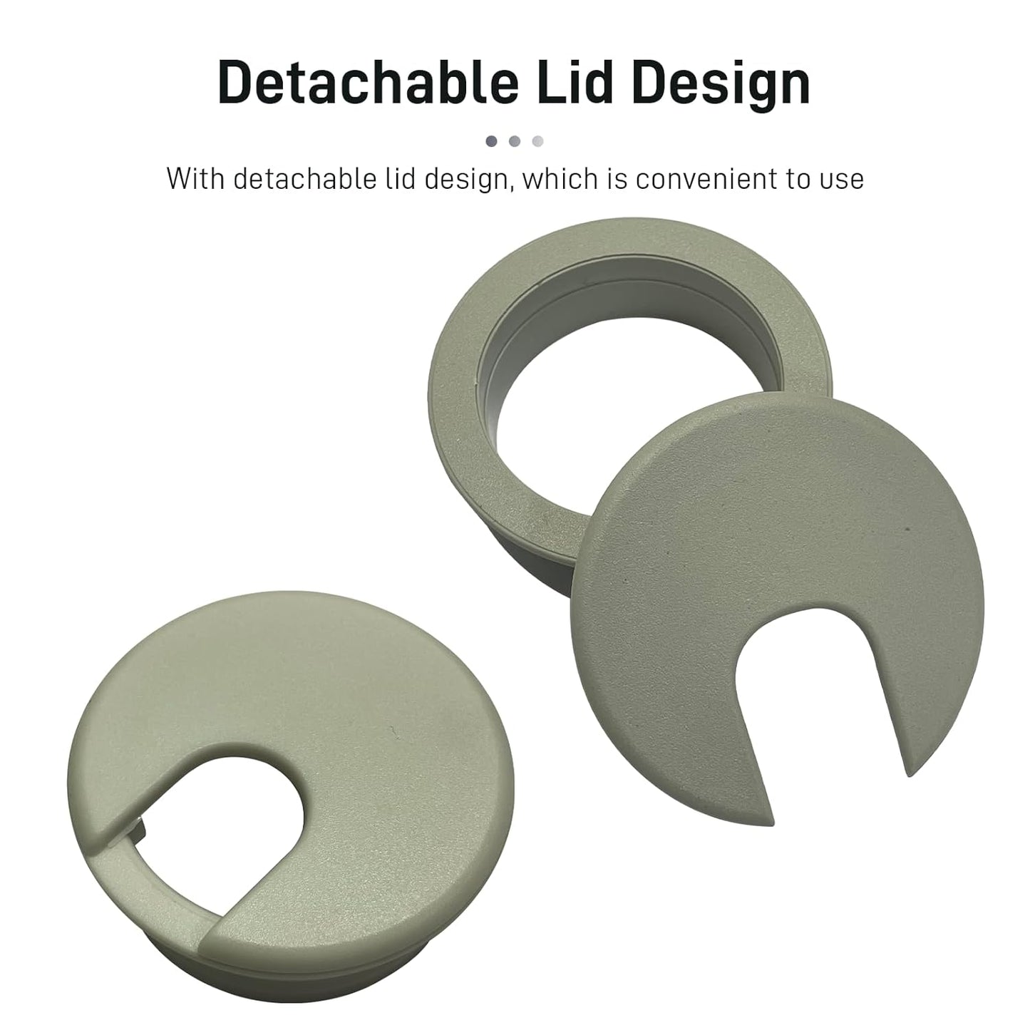 Desk Grommet 2 Inch 2 Pack Sturdy ABS Plastic Desk Hole Cover for Cables Detachable Desk Hole Grommet for Organizing Home & Office Table Cables - Grey
