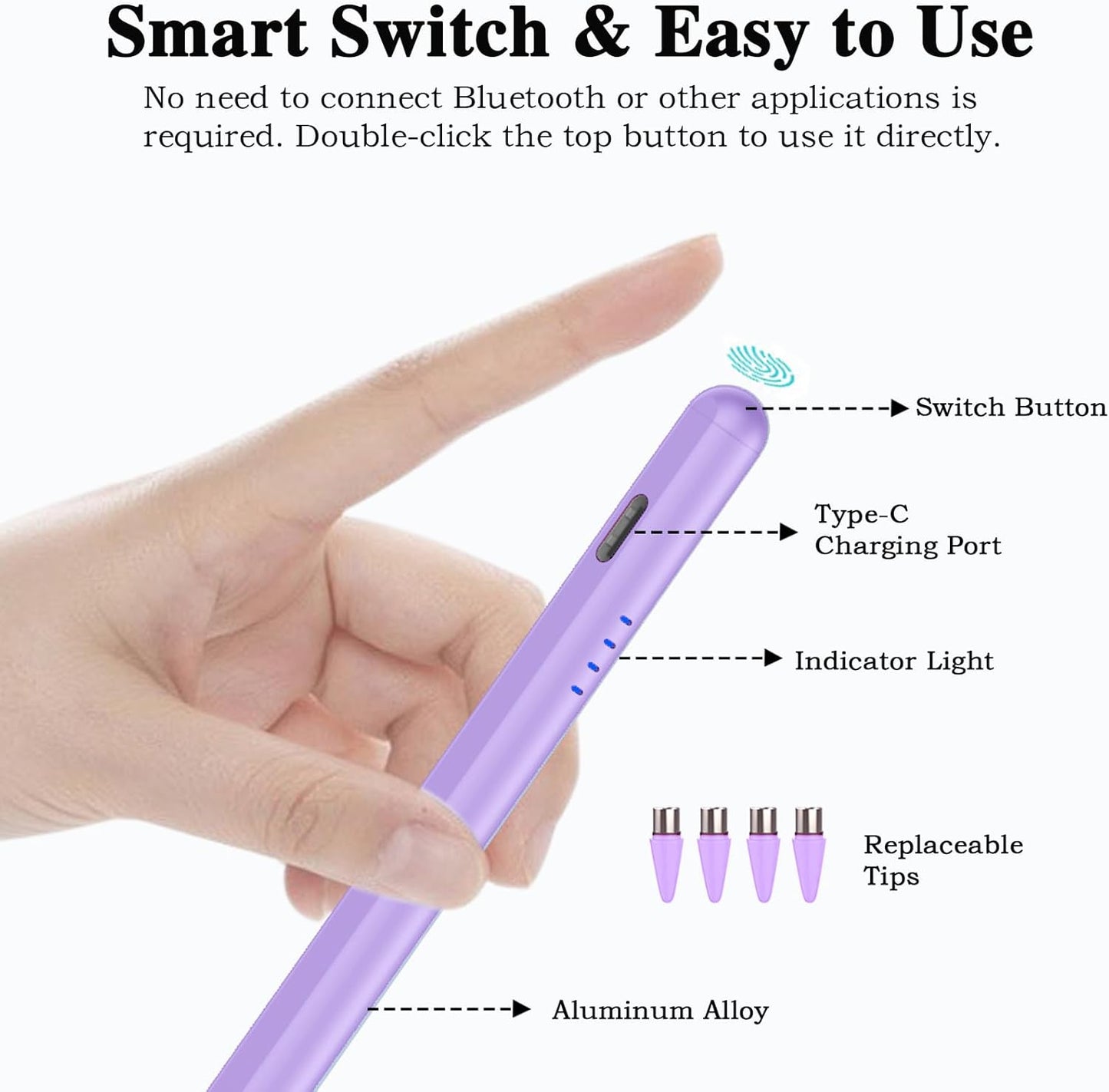Stylus Pen for Android and iOS Touch Screen Pen,Tablet Pencil with 4 Pom Tip,Magnetic Phone Stylus Compatible with Samsung/Huawei/Lenovo/Mi/Vivo and Other Android Smartphone and Tablet Devices-Purple
