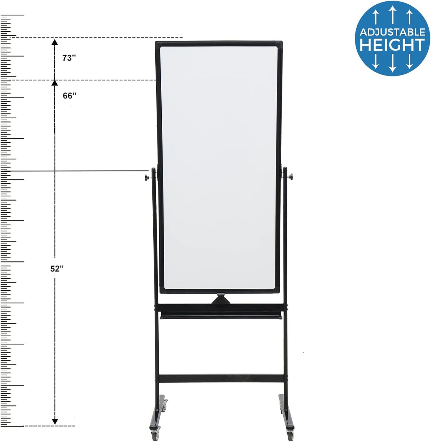 48" x 24" Magnetic Mobile Whiteboard - 360° Reversible Double-Sided Dry Erase Board with Wheels, Portable Standing Whiteboard Easel for Office & Classroom - Includes 6 Markers + 1 Eraser
