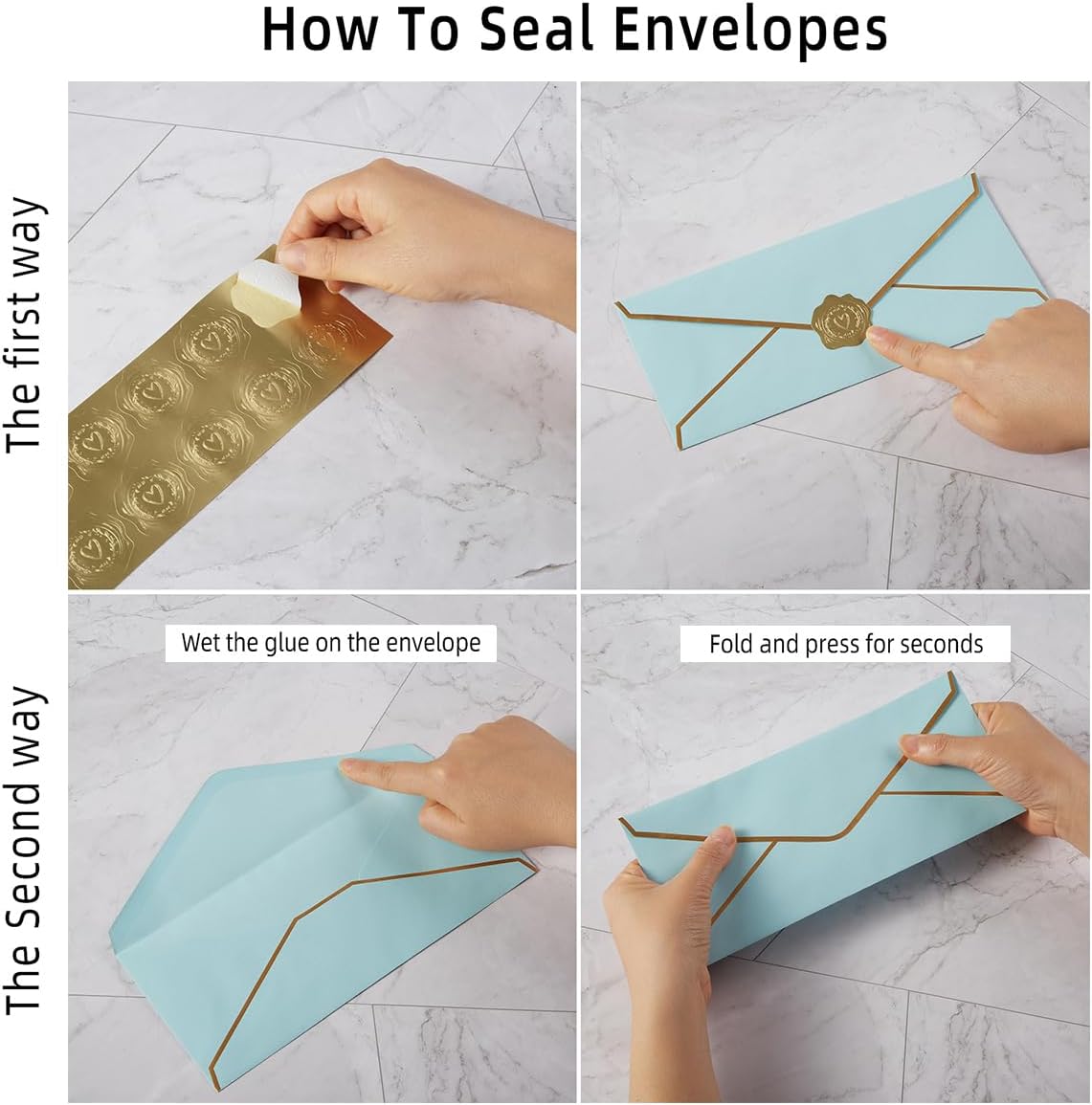 30 Pack Thick #10 Business Envelopes with Gold Border, 4 1/8 x 9 1/2 Thick Paper Standard Envelopes with Stickers for Office, Checks, Letter Mailing, Invoices (Light Blue)