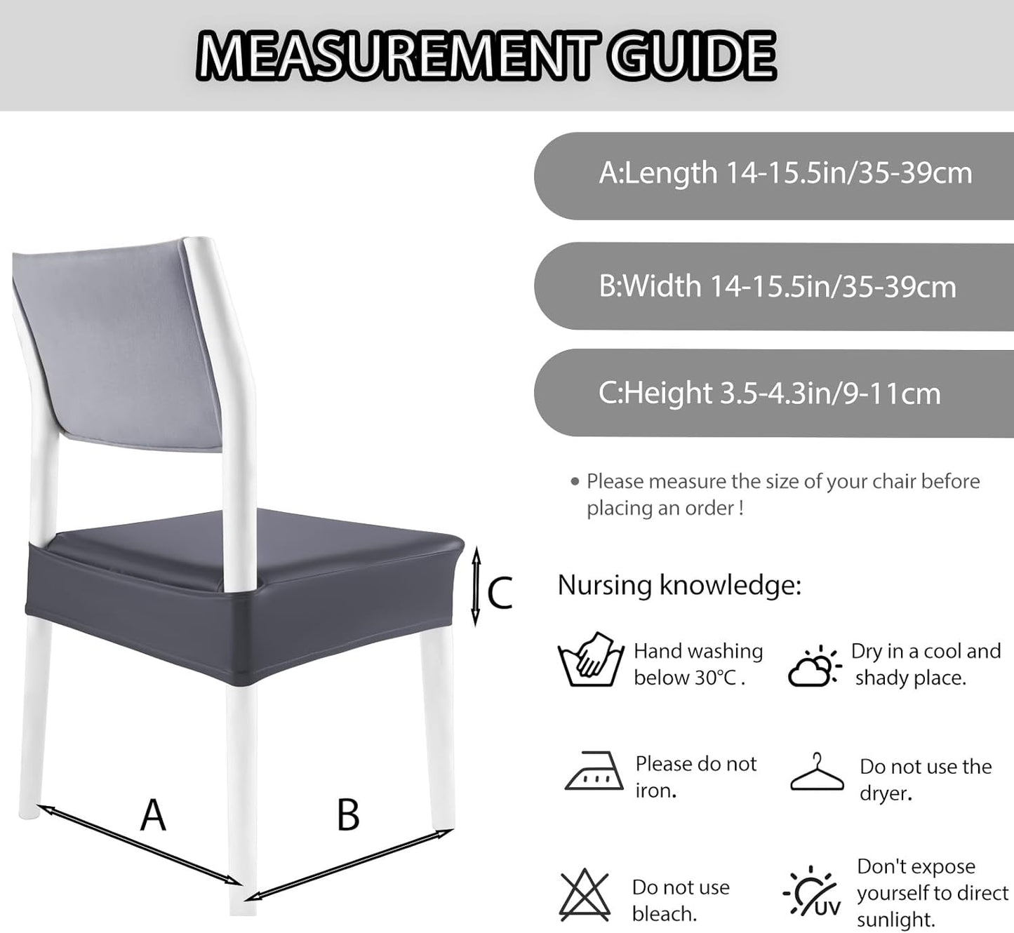 CWK Waterproof PU Leather Dining Chair Covers Set of 1-Stretchable Chair Seat Slipcovers, Removable & Washable Protector for Dining Room,Home,Office,Wedding,Rear Covers (PU-Grey)