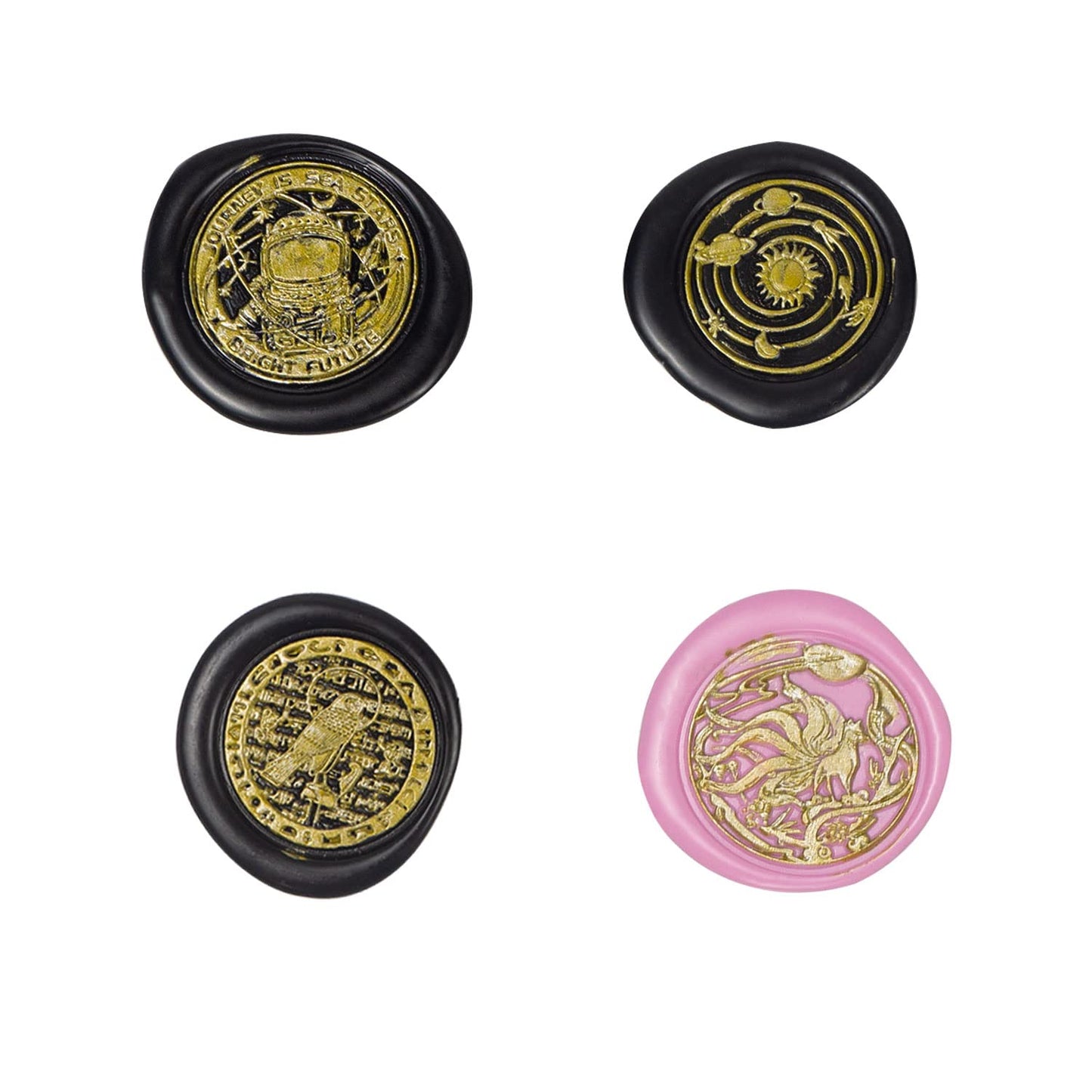 Wax Seal Stamp Kit With 4 Removable Brass Heads and Wooden Handle - Sunbird Fox Starry Sea Sealing for Cards Invitations