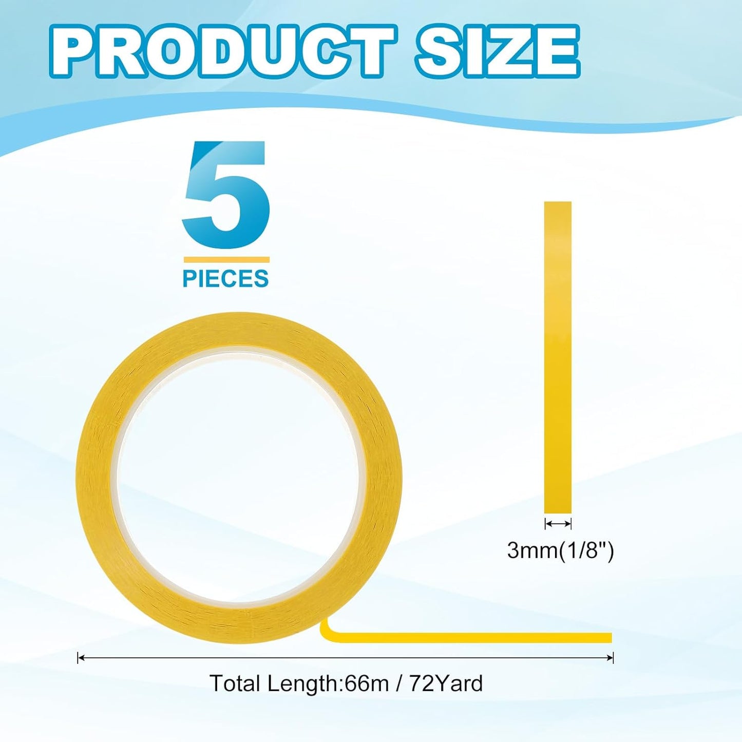 MECCANIXITY Whiteboard Tape 1/8" x 72 Yard Pinstripe Graphic Chart Line Grid Marking Tapes for Classroom Office Dry Erase Board Art, Dark Yellow, Pack of 5