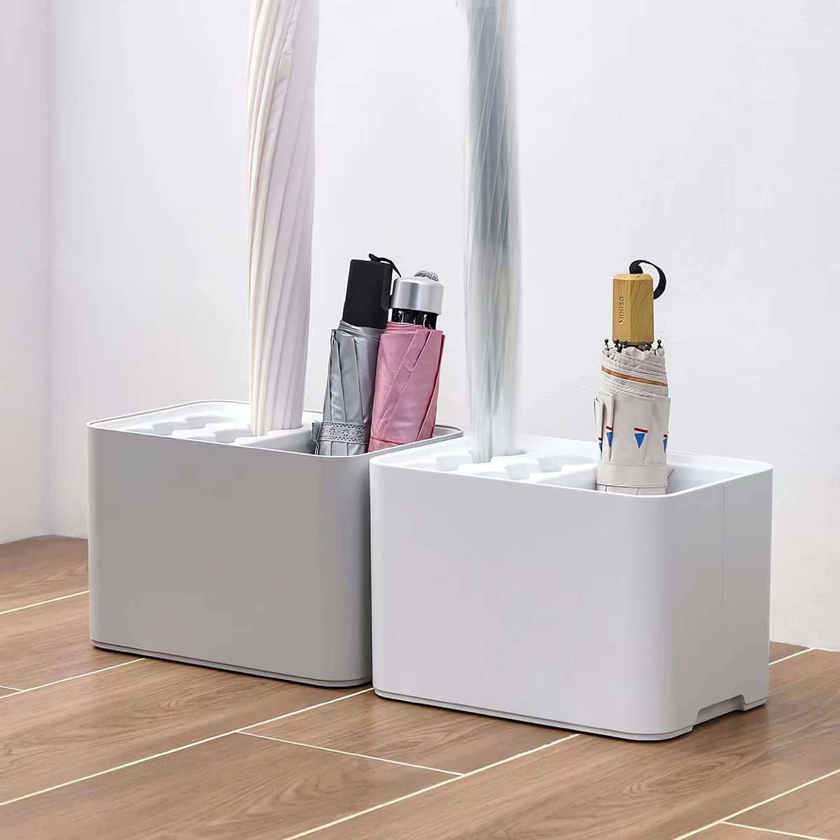 GeLive 10 Hole Umbrella Rack Stand Holder with Drip Tray Space Saver Organizer Fits Entryway Corner Home Office Decor, Hold 10 Umbrellas (White)