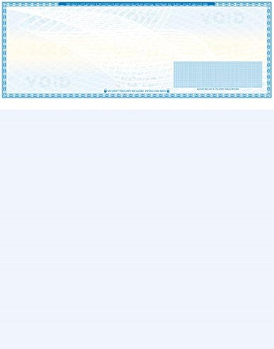 2000 High Security Blank Check Stock - Checks on Top Compatible with QuickBooks, Quicken - Paper Weight # 70 Light Blue Art Deco