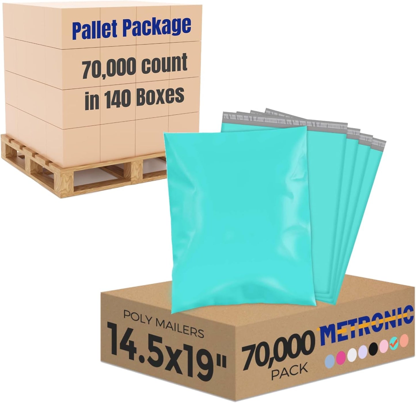 Metronic Poly Mailers 14.5x19 70000 Pack Large Shipping Bags for Clothing Mailing Bags with Strong Self-sealing Adhesive Waterproof and Tear-Proof Poly Bag Bulk in Teal
