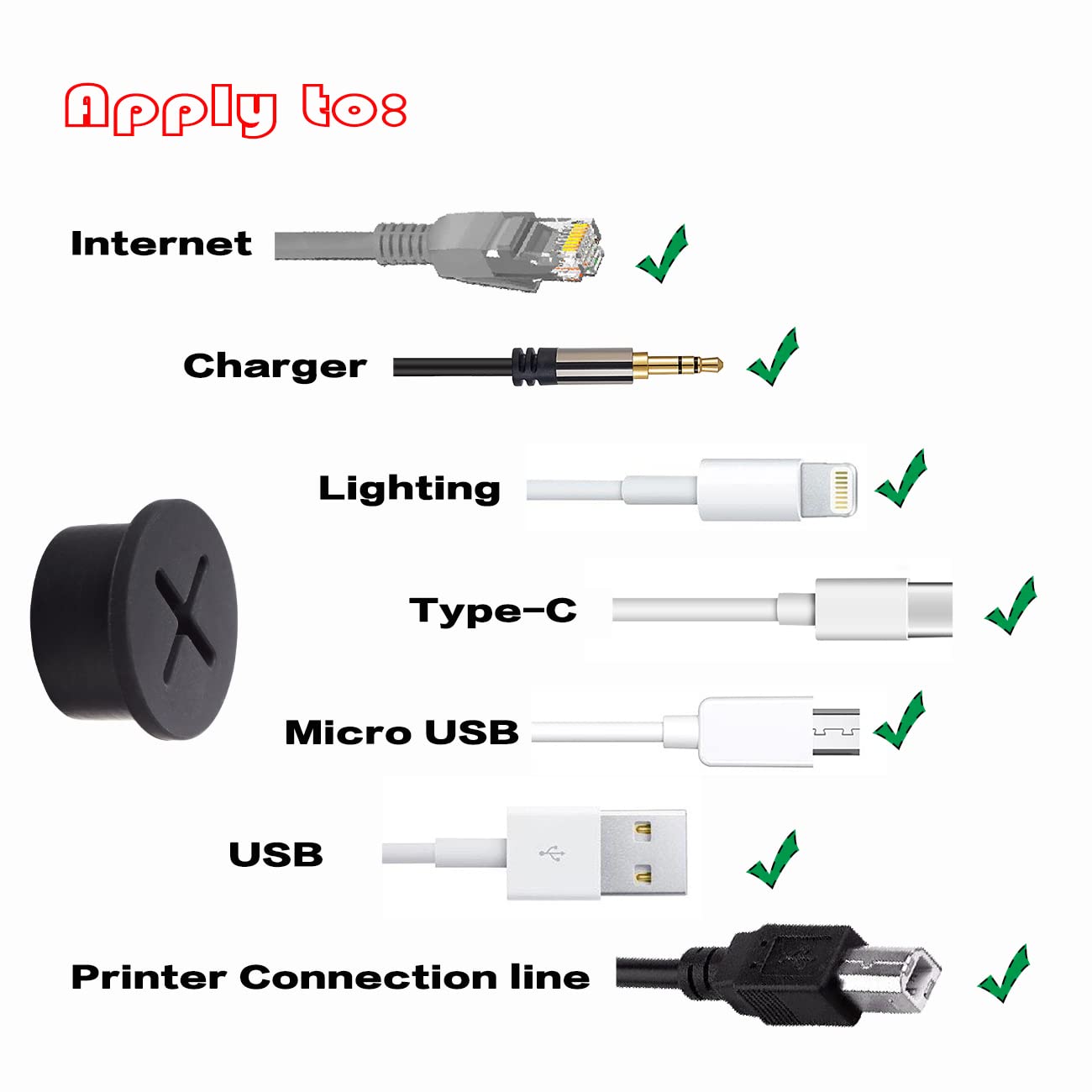 Cable Cord Grommet 3/4 Inch Flexible Wire Rubber Grommets for Desk and Other Furnitures Wire Hole Cover Cable Management Wire Organizer Cable Pass Through (8 Pack), Black Color