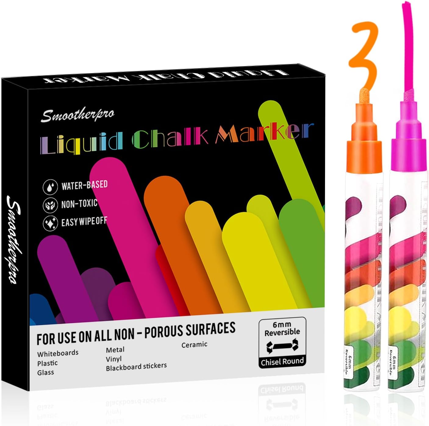 SMOOTHERPRO Liquid Chalk Marker Set 8 Colors 6mm Hightlight Blackboard Colorful Markers for Store Promotion, Menu Board, Art Decoration, Advertisement, Chalkboard (Multicolor)