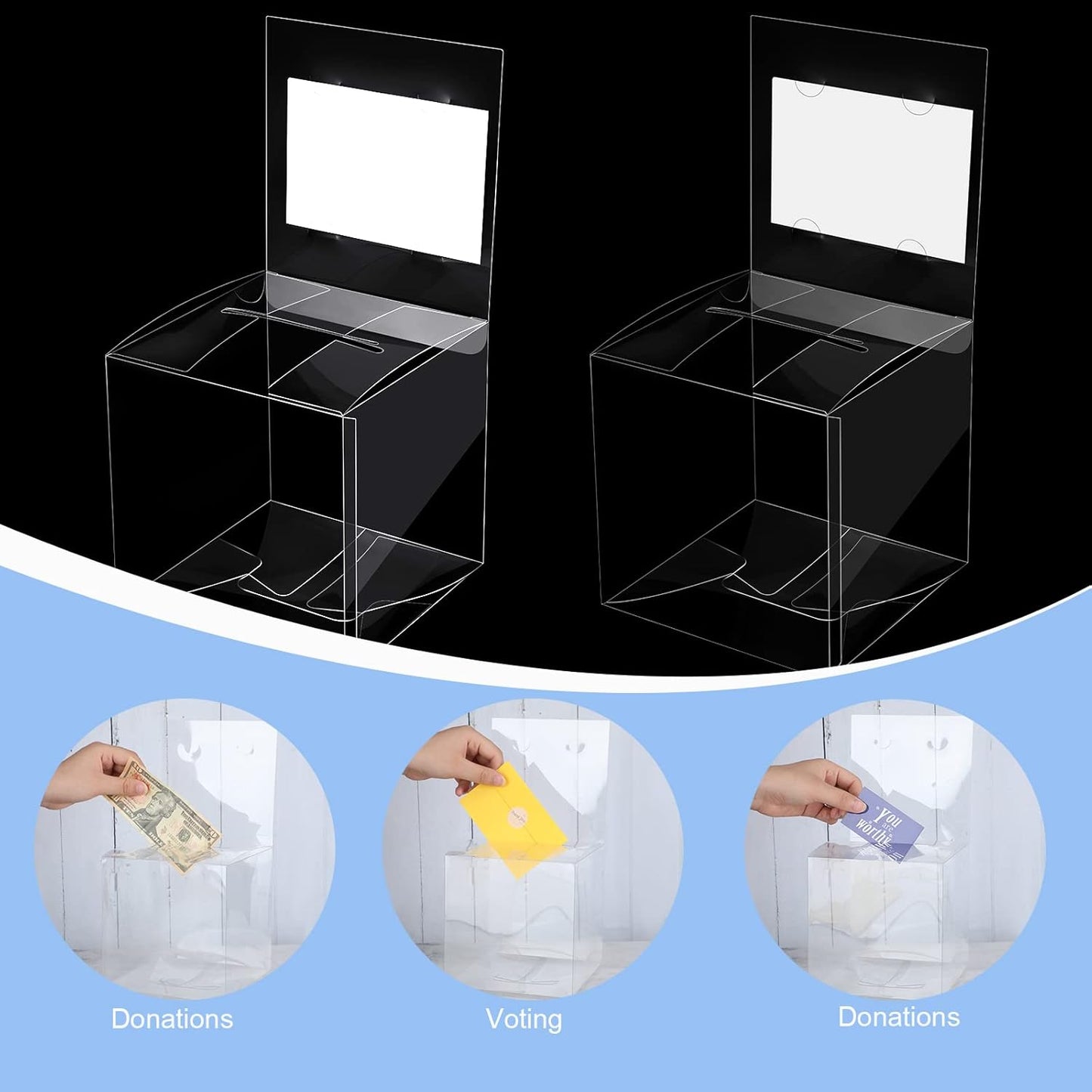 Eersida 20 Pieces Clear Raffle Boxes with Slot 6 x 6 x 6 Inch Plastic Donation Box Voting Suggestion Ballot Containers with Removable Header for Fundraising Collecting Business Card Voting Contest
