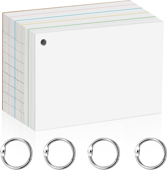 Ruled Flash Cards,500PCS Line Revision Cards, 3.5 x 5 in Index Cards,180GSM Heavy Index Note cards,White Record Cards for Student Essentials Learning Office Notecards Taking to do List Memo (White)