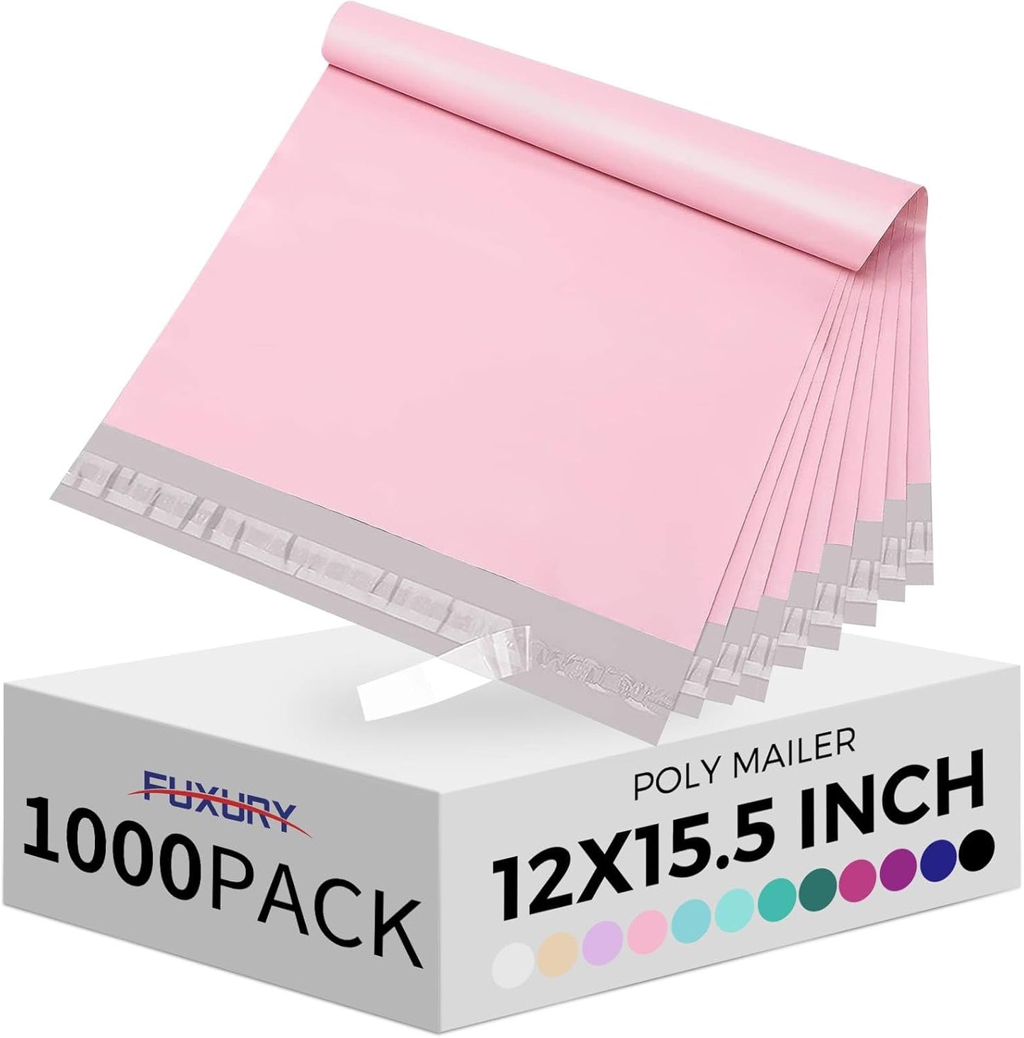 Fuxury Poly Mailers 12x15.5 Inch 1000 Pack, Bulk Shipping Bags for Clothing, Strong Adhesive Shipping Envelopes for Small Business Suppliers,Waterproof Mailers Poly Bags Mailing Envelopes Pink