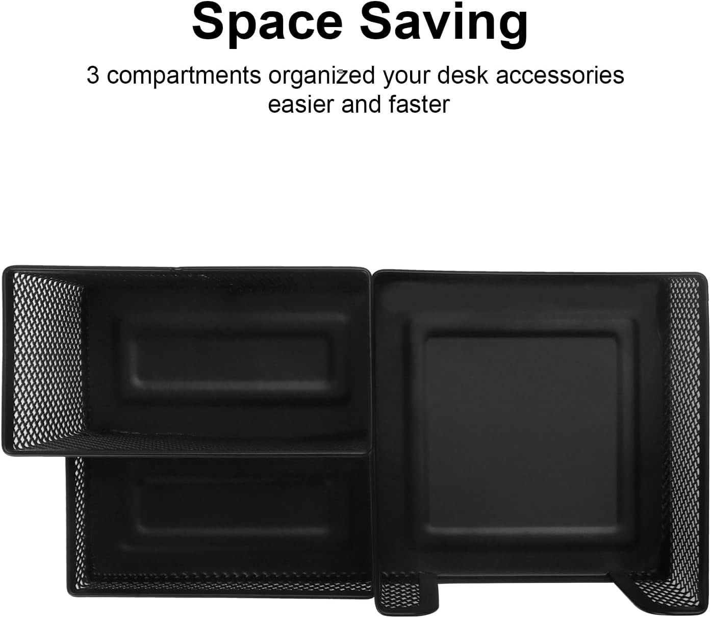 Comix Mesh Pen Pencil Holder Desk Organizer, 3 Compartment Wire Desktop Pen Pencil Cup Caddy Office Supplies Accessories for Home Office School, Black(2 Pack)