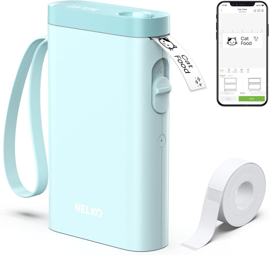 Nelko Label Maker Machine with Tape, P21 Bluetooth Label Printer, Wireless Mini Label Makers with Multiple Templates for School Office Home, Cyan