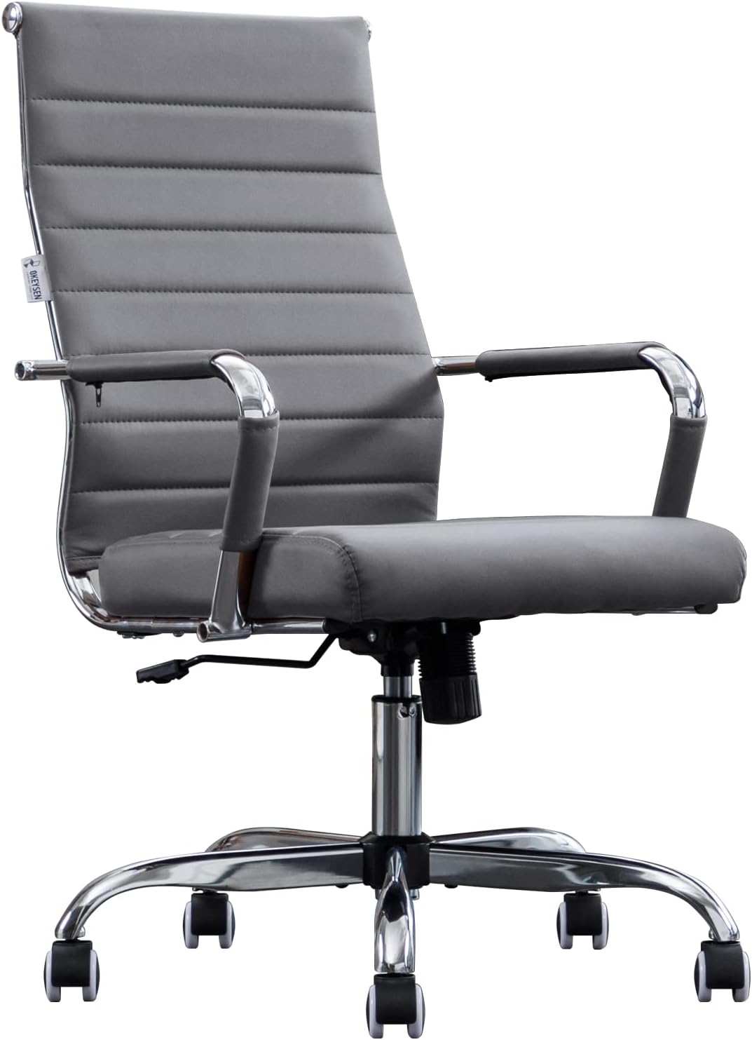 Home Office Chair Ribbed, Modern Leather Conference Room Chairs, Ergonomic Office Desk Chair, High Back Executive Computer Chair, Adjustable Swivel Chair with Arms (Grey)
