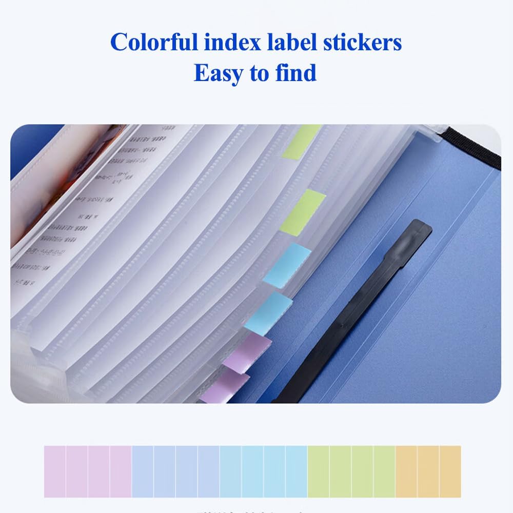M&G Expanding File Folder 12 Pockets Accordion File Organizer with Labels, Portable Document Receipt Organizer for A4 Letter Size Paper, Waterproof Folder for Bussiness School Office Supplies (Blue)