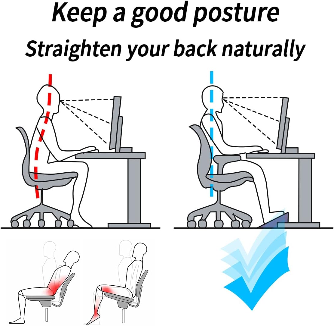 MyPlace Adjustable Height Foot Rest Under Desk at Work - 6 Height Sturdy Office Footrest - Added Comfort Memory Foam - Non Slip Bottom - Straighten Back & Hip & Leg and Improve Posture