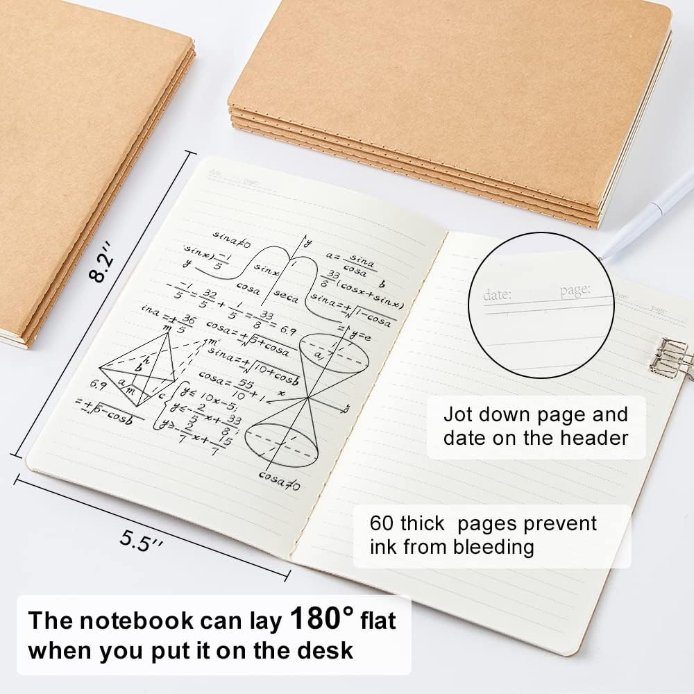 feela 90 Pack Kraft Notebooks Bulk, Lined Travel Journals Note Pad Notebooks for Men Women Girls Students, Making Plans Writing Memos Office School Supplies, A5, 60 Pages, 8.3” X 5.5”