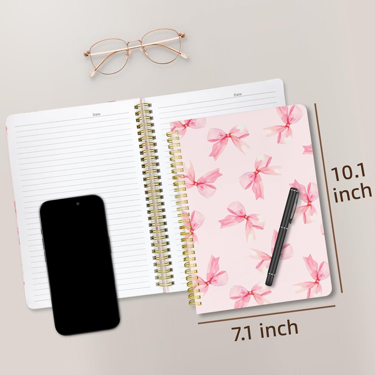 Cute Spiral Notebook journal B5 Aesthetic Pretty Design for Women Girls Kawaii with Pocket, 10 x 7.2 inch, Lined, Bow Tie