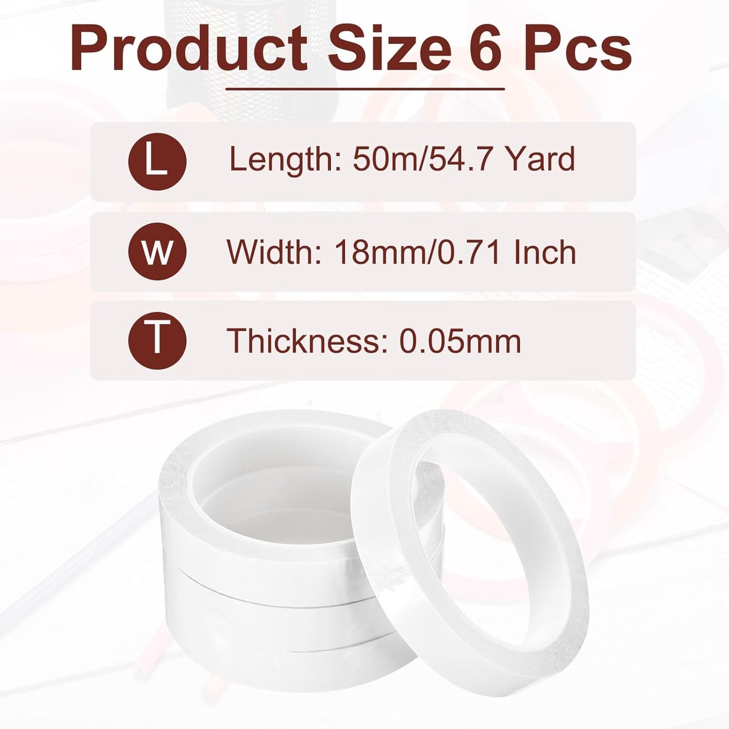 MECCANIXITY 6 Rolls Whiteboard Tape Graphic Chart Tape 18mm 54.7 Yard Art Tape Thin Self-Adhesive Pinstripe Tape Masking Tape for Gift Wrapping Craft Supplies, White