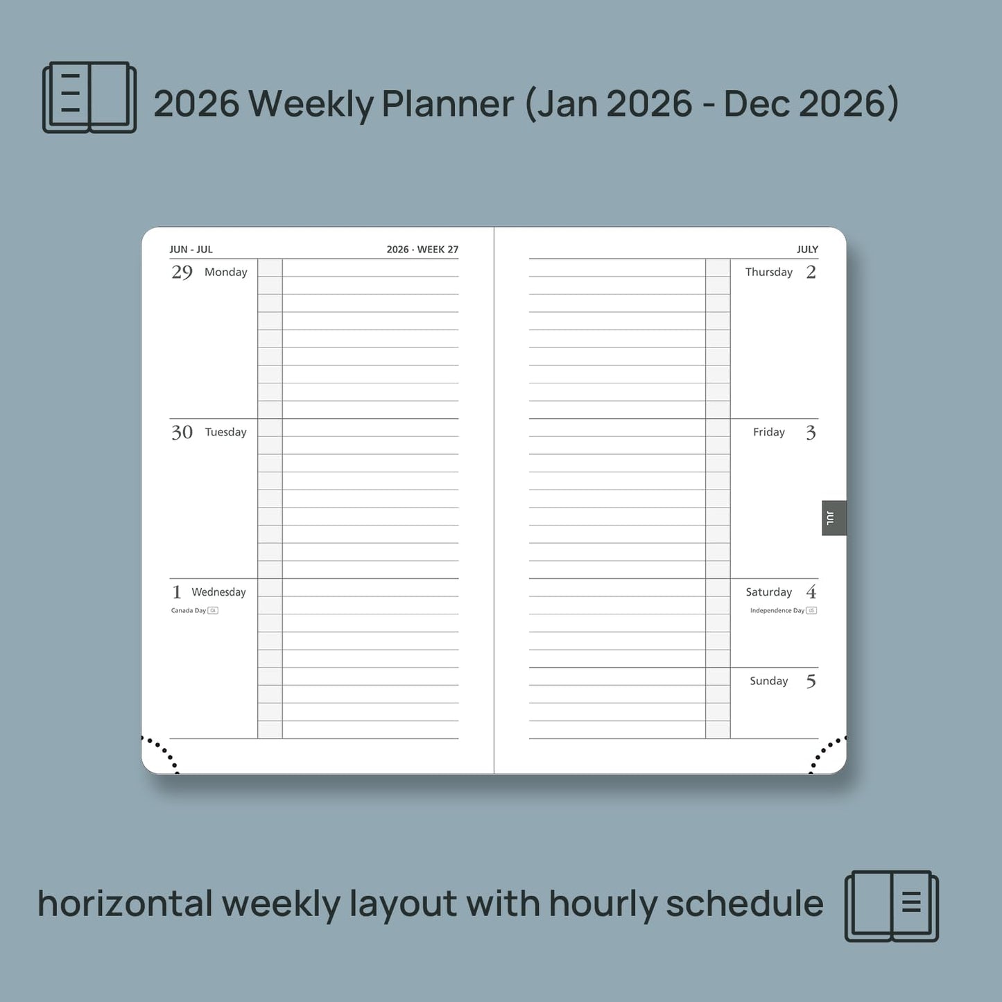 POPRUN Weekly Planner 2026 Calendar (Pocket 4'' x 6.25'') 12 Months Notebook with Horizontal Layout, Leather Hardcover, Inner Pocket, 100GSM Thick Paper, Pen Holder TJ - Lavender