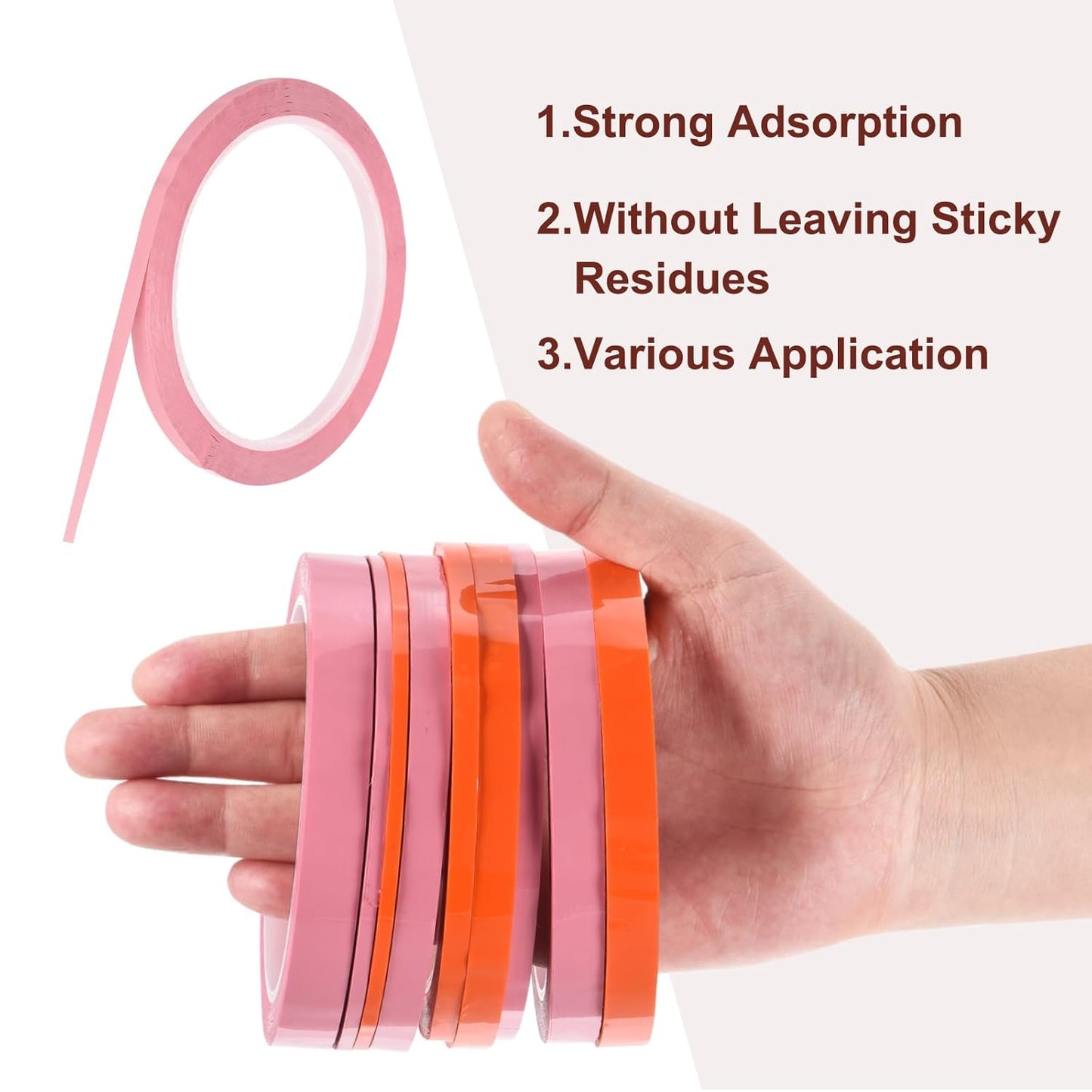 MECCANIXITY 10 Rolls Whiteboard Tape Graphic Chart Tape 5mm 54.7 Yard Art Tape Thin Self-Adhesive Pinstripe Tape Masking Tape for Gift Wrapping Craft Supplies, Pink