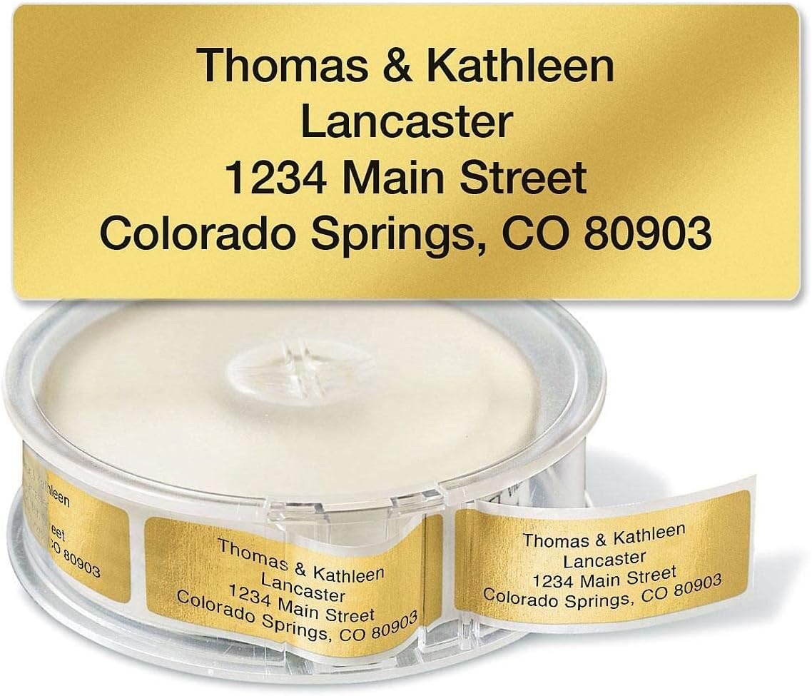 Colorful Images Gold Metallic Foil Rolled Return Address Mailing Labels with Dispenser, Customize with Name & Shipping Address, 250 Self Adhesive, Easy Peel Sticker Label Roll, 3/4" x 2 1/2"