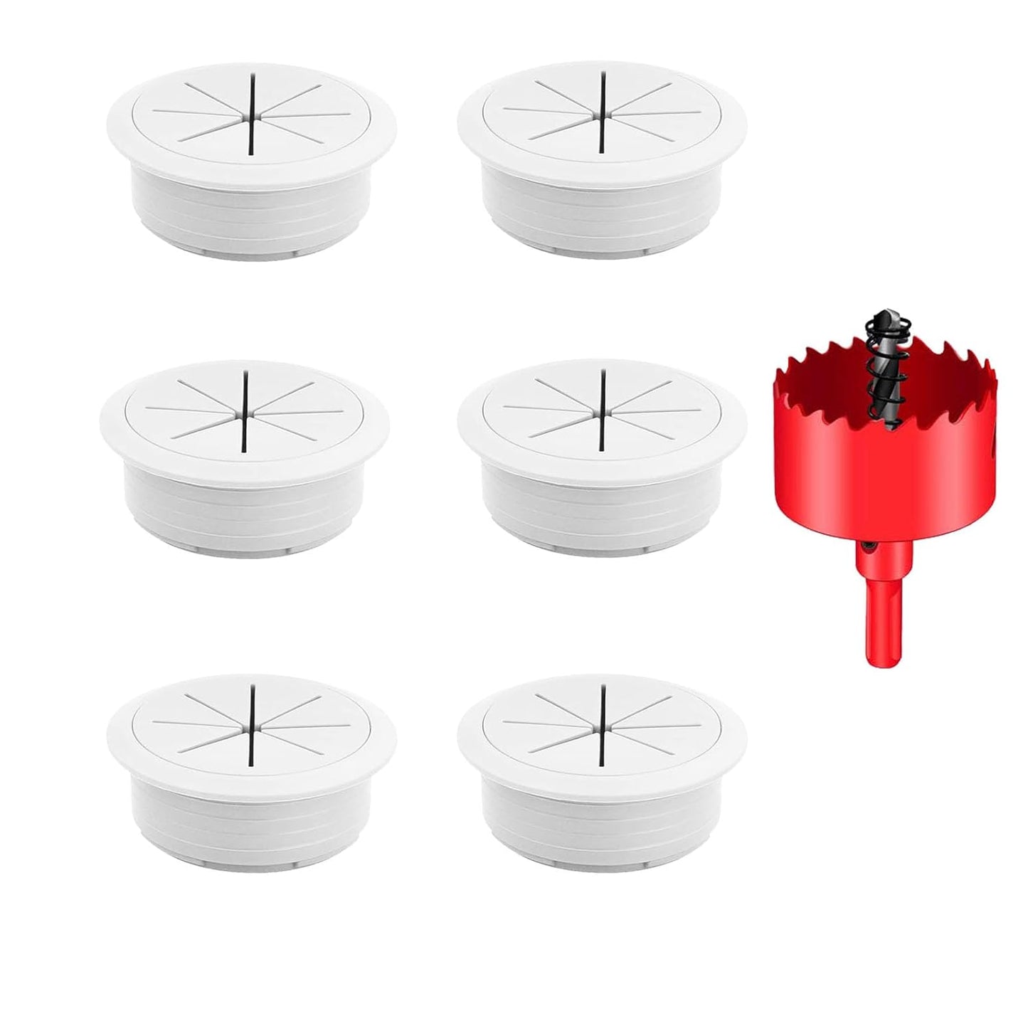 TuTuYa Desk Grommet, 6PCS Flexible 2 Inch (50mm) Desk Cable Grommet Desk Cable Hole Covers with Hole Saw, Ideal Solution for Office and Home Table Cable (White, 2Inch_50mm) (White)