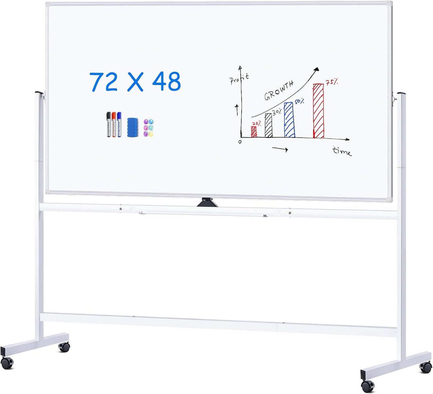 maxtek Rolling Whiteboard 72x48, Large Double-Sided White Board Dry Erase on Wheels, Giant Magnetic White Board Standing for Office, School, Home Office, Homeschool (Sliver)