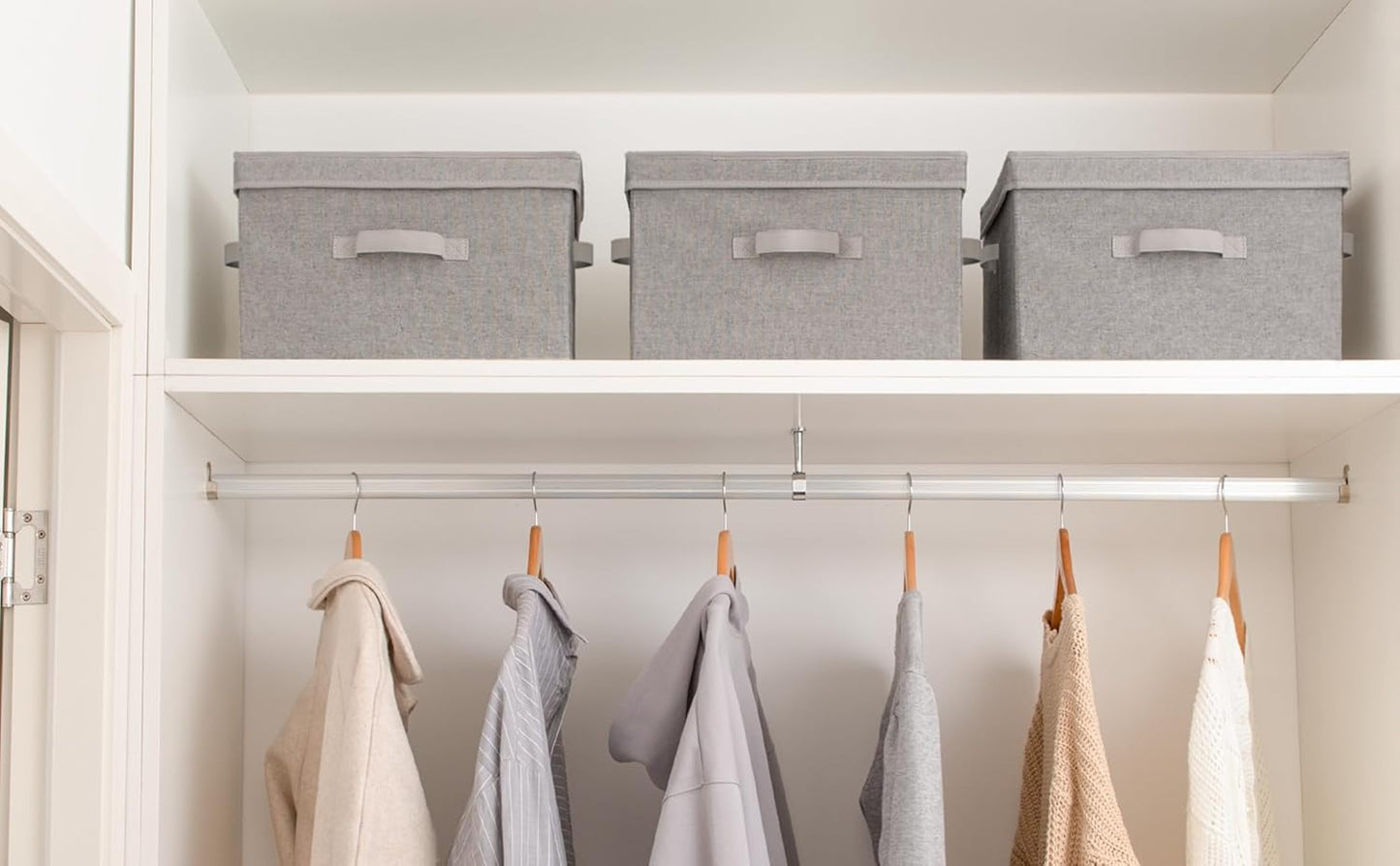 StorageWorks Fabric Storage Bins with Lid, Decorative Storage Boxes for Shelves, Stackable Closet Organizer Basket with Handles, Large, Gray, 2-Pack