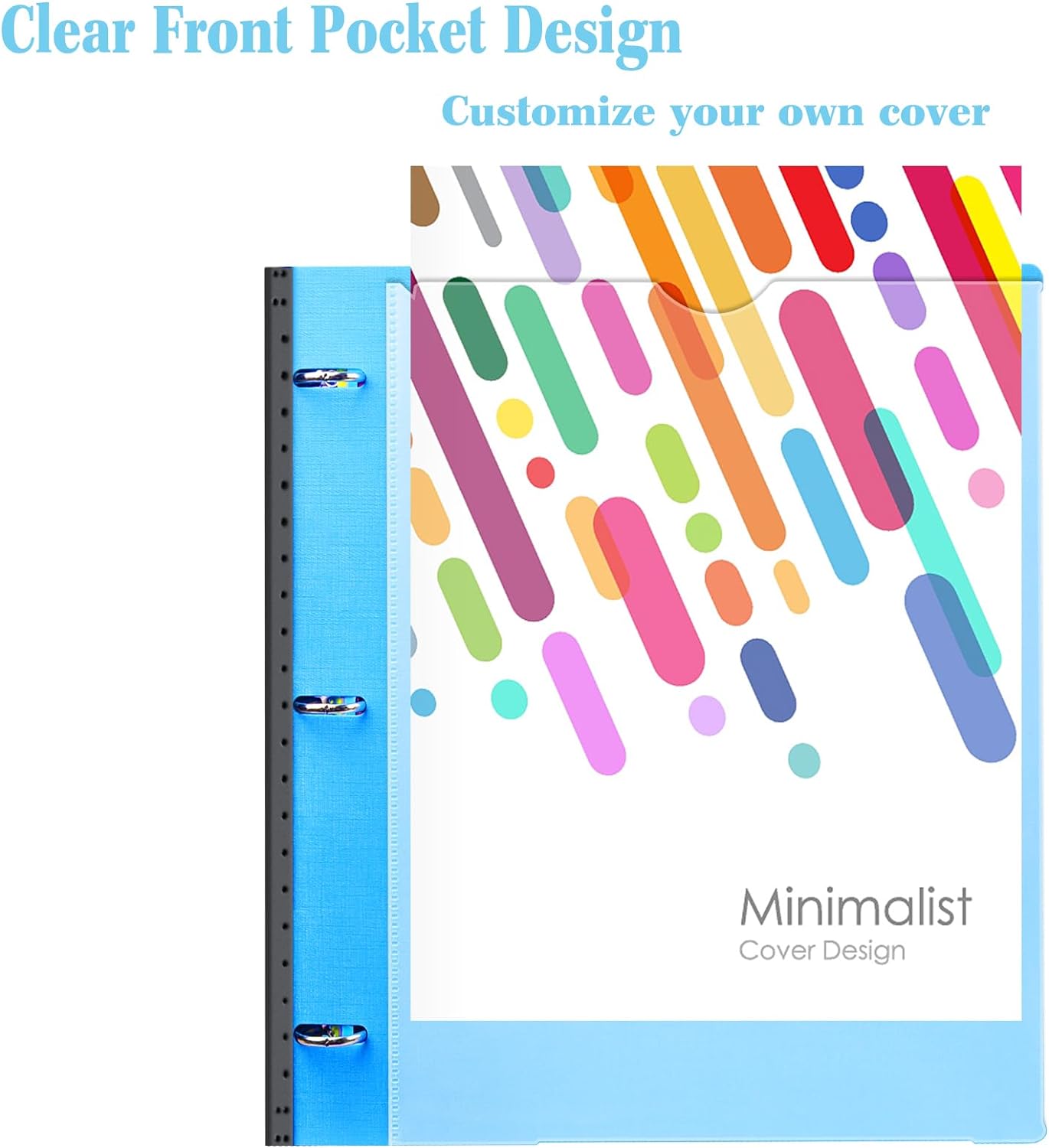 INFUN 1 Inch Telescoping 3 Ring Binder - 1PCS,Flexible Round Binder with Customizable Front Cover and Clear Catalog Pocket, 1 Inch Rings, 225 Sheet Capacity-Blue