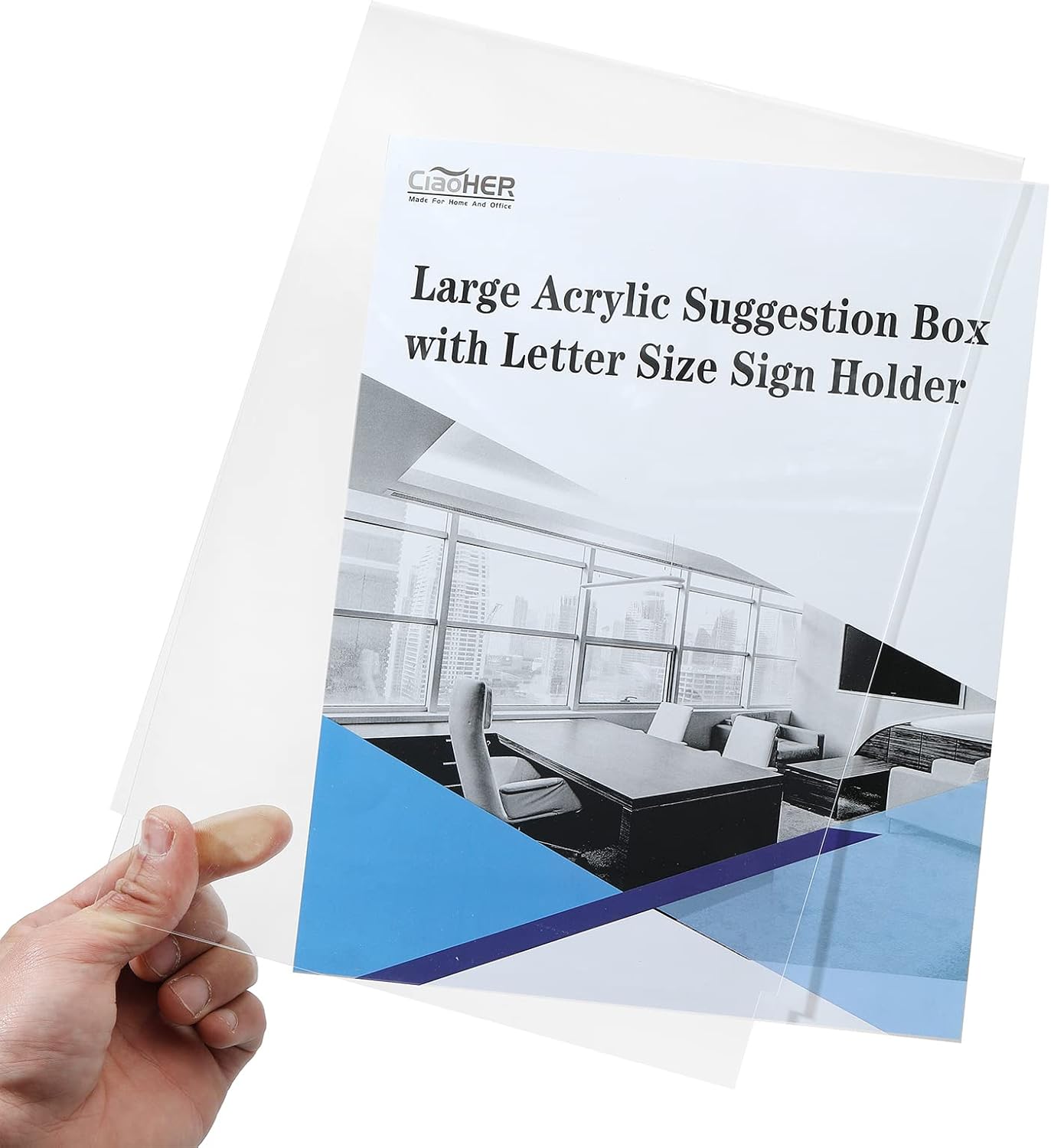 Large Acrylic Suggestion Box with Letter Size 8.5’’x11’’ Sigh Holder, Ballot Donation Box Money Storage Container for Voting, Charity, Ballot, Contest, Suggestions (Clear Acrylic)